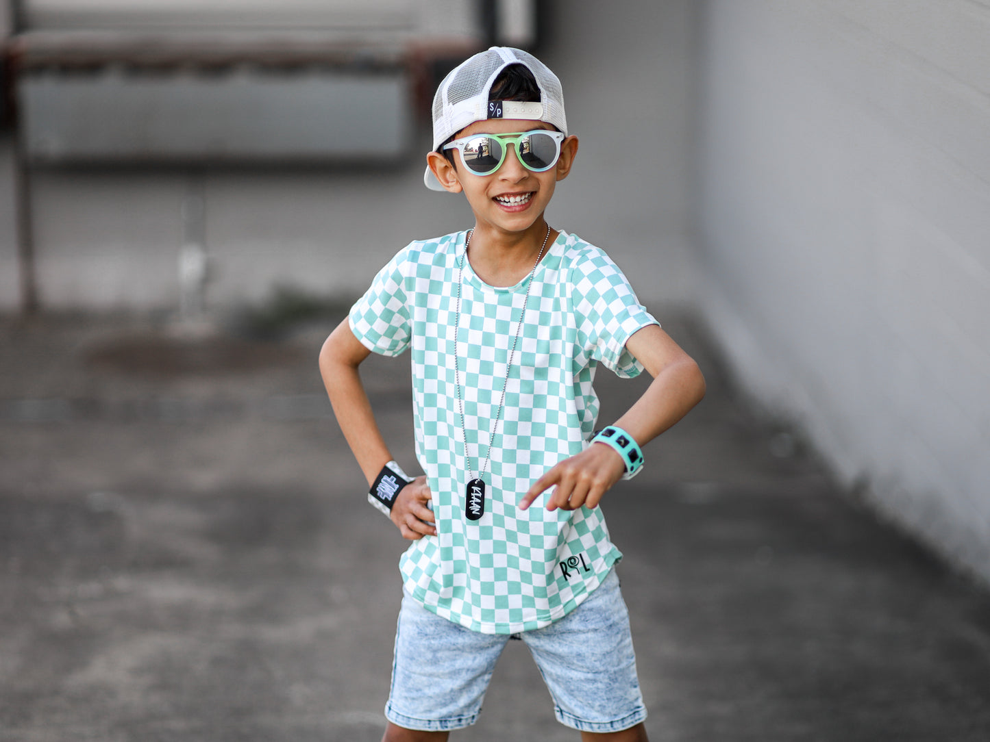 Teal Check Tee