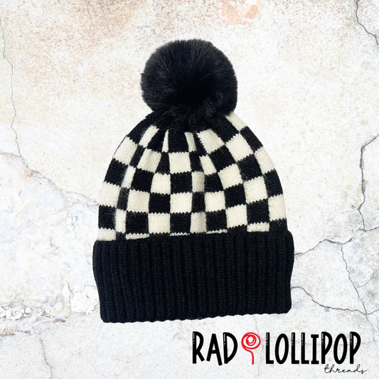 Black Checker Pom Beanie