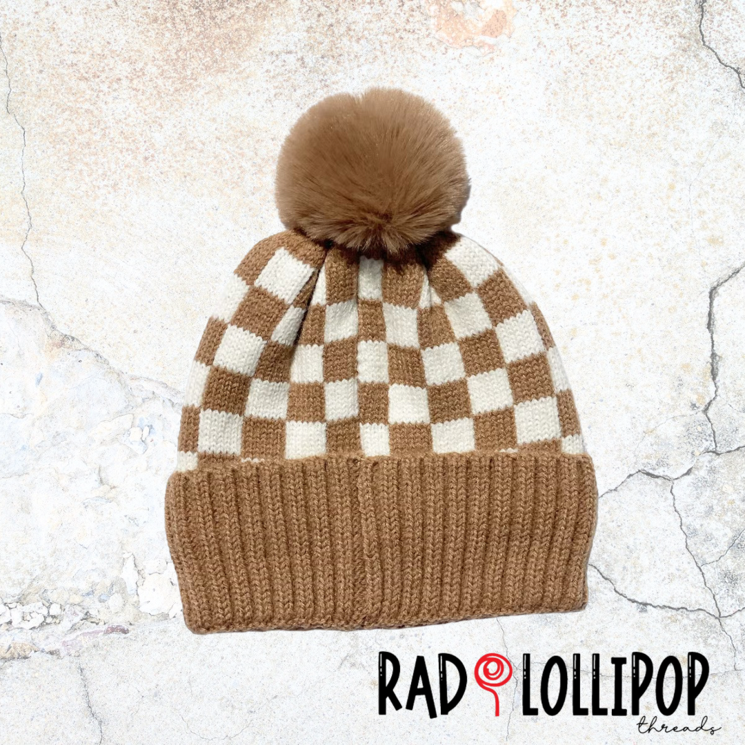 Camel Checker Pom Beanie